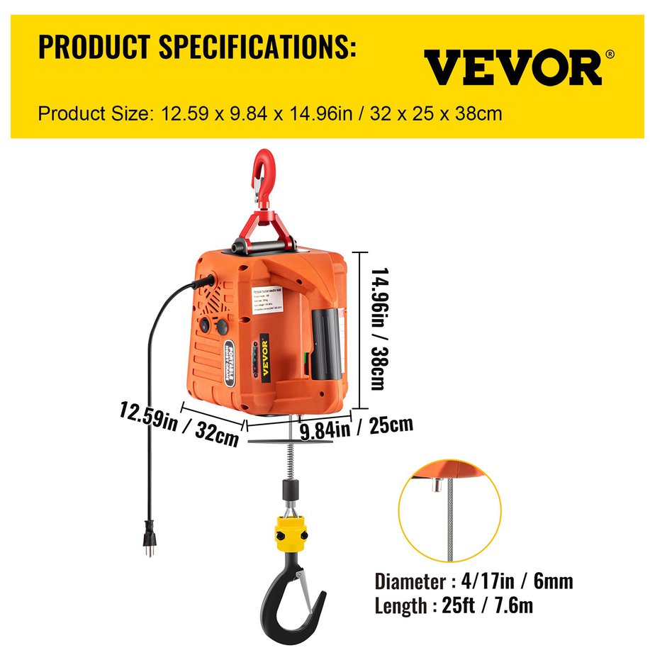 Close-up of an electric winch hoist motor and gear system, showcasing mechanical details.