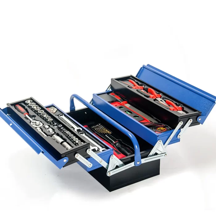 BULLET 118pc Metal Cantilever Tool Kit Box Set with Cordless Screwdriver, Blue & Black