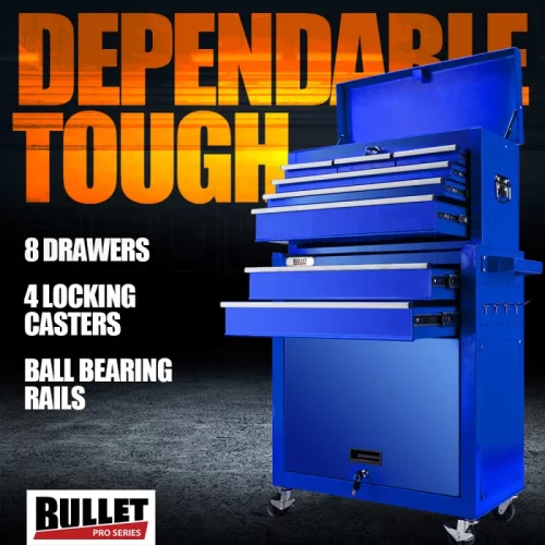 BULLET 8 Drawer Tool Box Cabinet Chest Storage Toolbox Garage Organiser Set - Blue 02