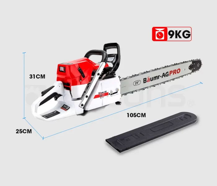 9kg with dimensions of 105cm x 25cm x 31cm and a plastic bar cover