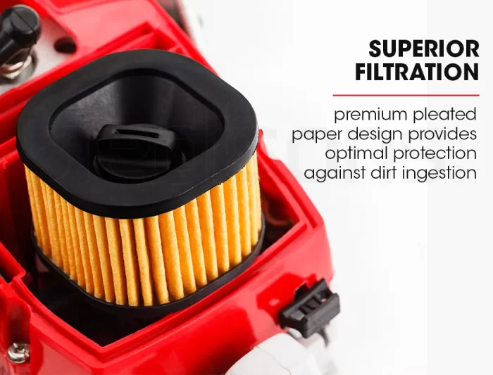 superior filtration with premium pleated paper design provides optimal protection against dirt ingestion